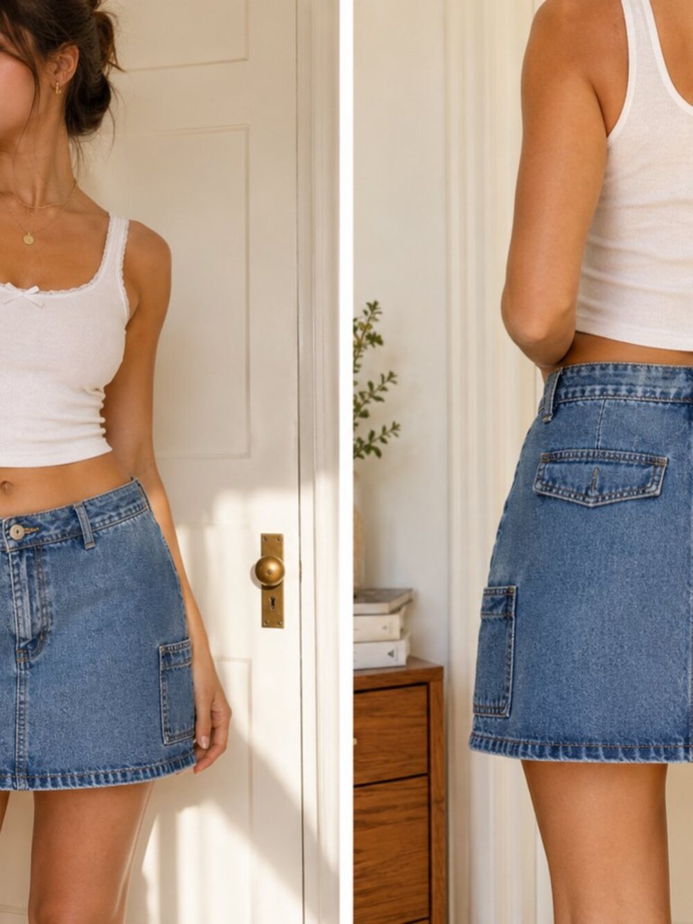 Vintage Xhilaration Y2K Denim Cargo Mini Skirt Size 10 ✨